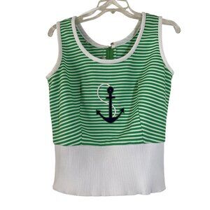 1960s 1970s Vintage Nautical with Anchor Green White Crop Top Ayres Unlimited